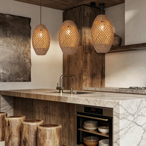 Teardrop Seagrass Pendant Light Hand-Woven Island Chandelier