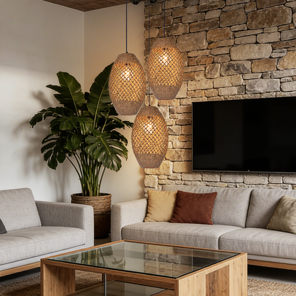 Teardrop Seagrass Pendant Light Hand-Woven Island Chandelier