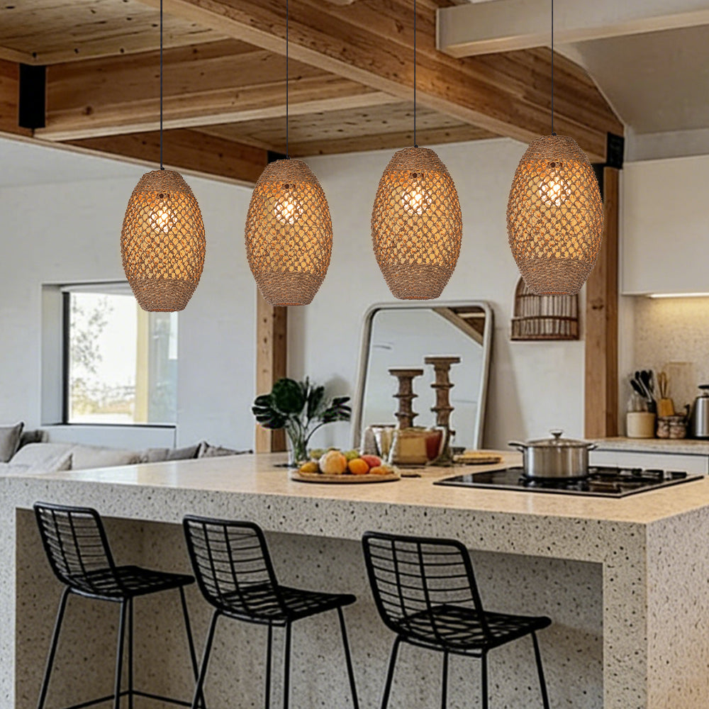 Teardrop Seagrass Pendant Light Hand-Woven Island Chandelier