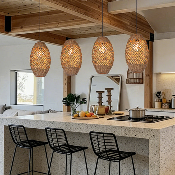 Teardrop Seagrass Pendant Light Hand-Woven Island Chandelier