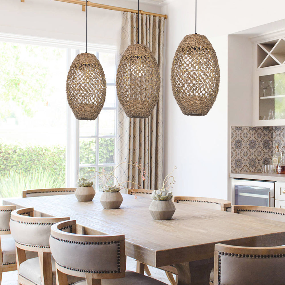 Teardrop Seagrass Pendant Light Hand-Woven Island Chandelier