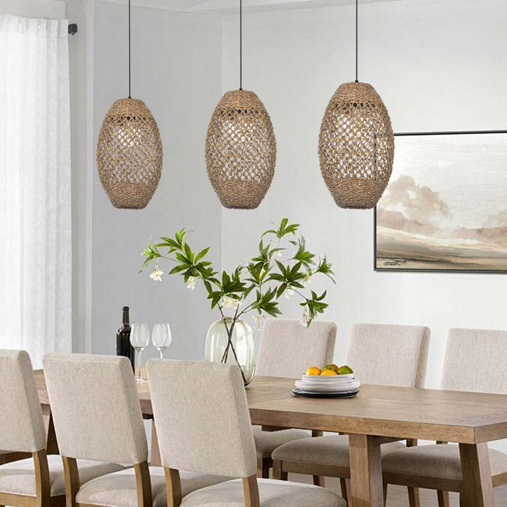 Teardrop Seagrass Pendant Light Hand-Woven Island Chandelier