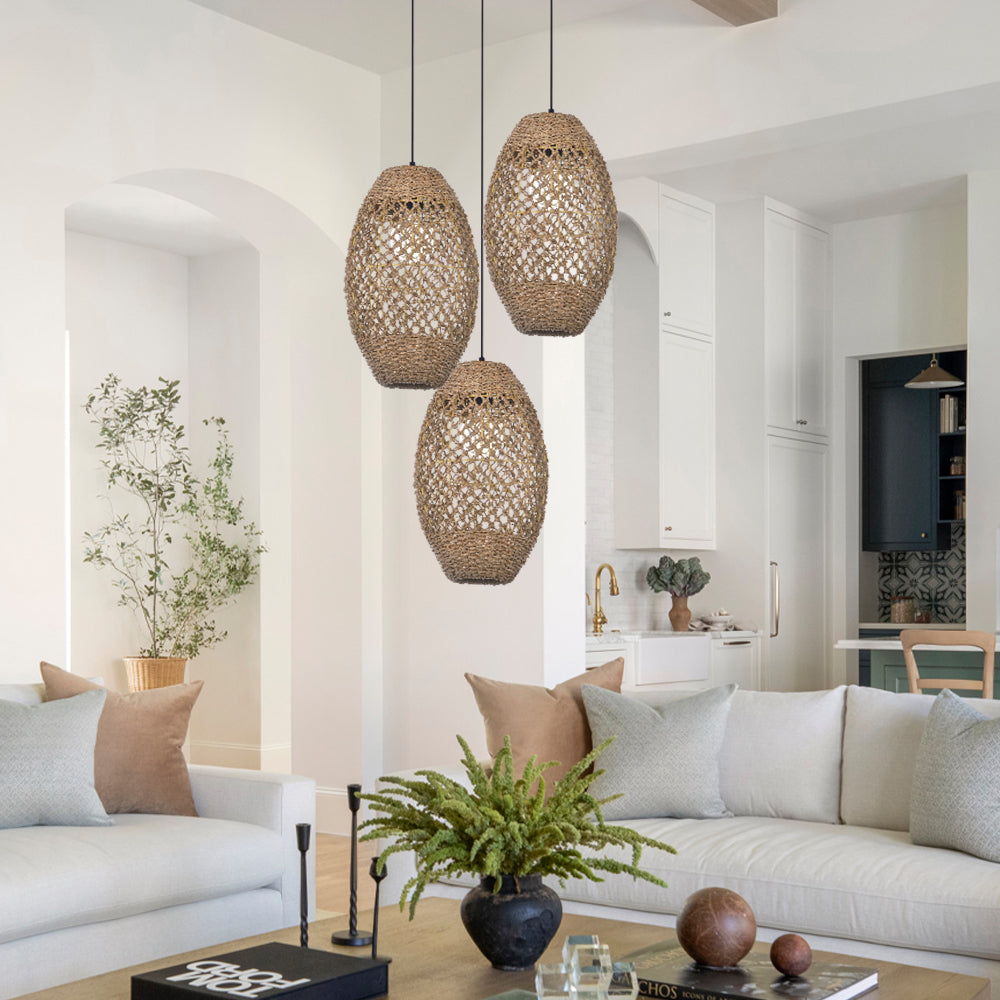 Teardrop Seagrass Pendant Light Hand-Woven Island Chandelier