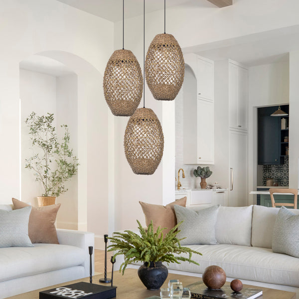Teardrop Seagrass Pendant Light Hand-Woven Island Chandelier