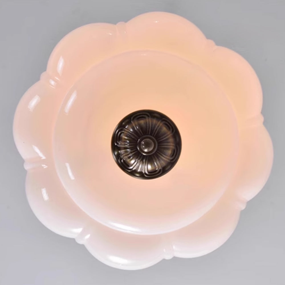 Medieval Vintage Flush Mount Lamp Simple Pumpkin Glass Pendant Light