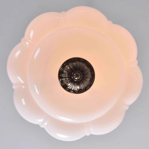 Medieval Vintage Flush Mount Lamp Simple Pumpkin Glass Pendant Light