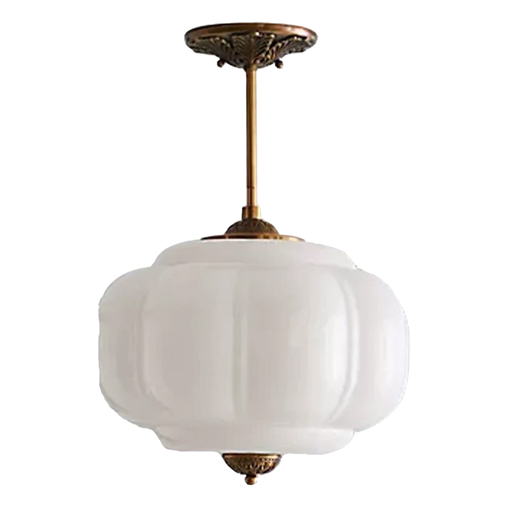 Medieval Vintage Flush Mount Lamp Simple Pumpkin Glass Pendant Light