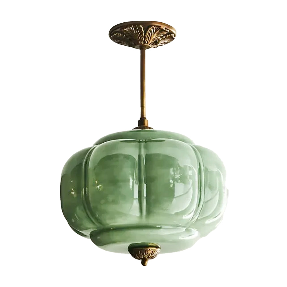 Medieval Vintage Flush Mount Lamp Simple Pumpkin Glass Pendant Light
