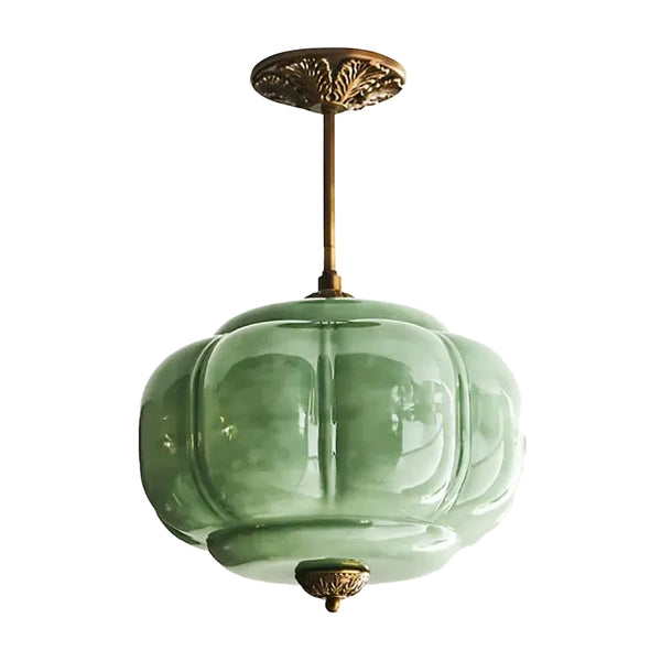 Medieval Vintage Flush Mount Lamp Simple Pumpkin Glass Pendant Light