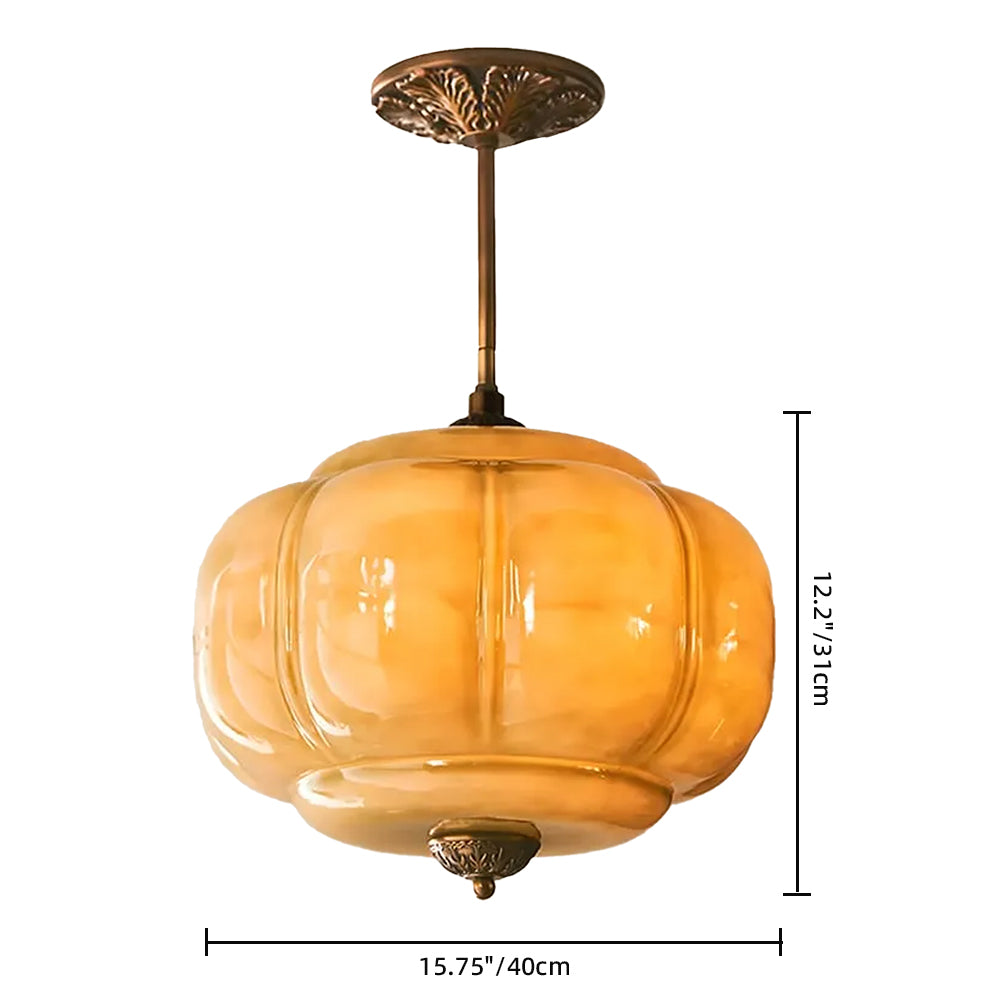 Medieval Vintage Flush Mount Lamp Simple Pumpkin Glass Pendant Light
