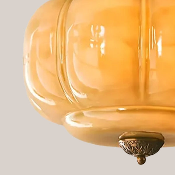 Medieval Vintage Flush Mount Lamp Simple Pumpkin Glass Pendant Light