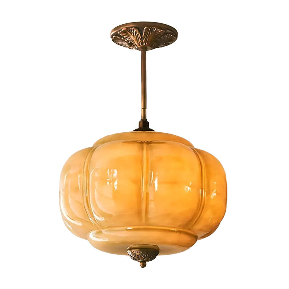 Medieval Vintage Flush Mount Lamp Simple Pumpkin Glass Pendant Light