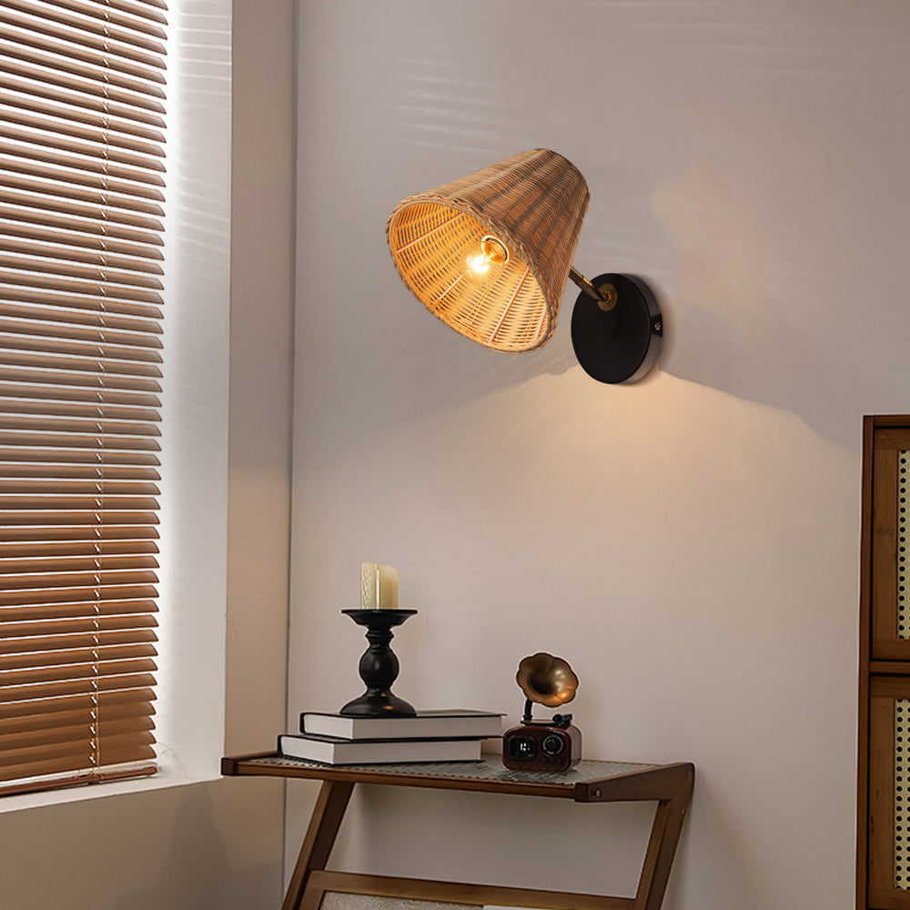 Handwoven Rattan Wall Sconce Boho Wicker Lantern Wall Light Main image