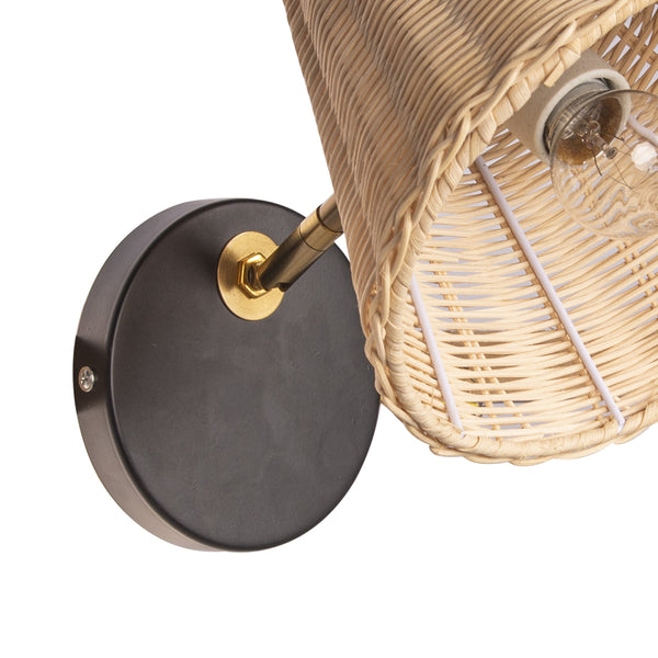 Handwoven Rattan Wall Sconce Boho Wicker Lantern Wall Light