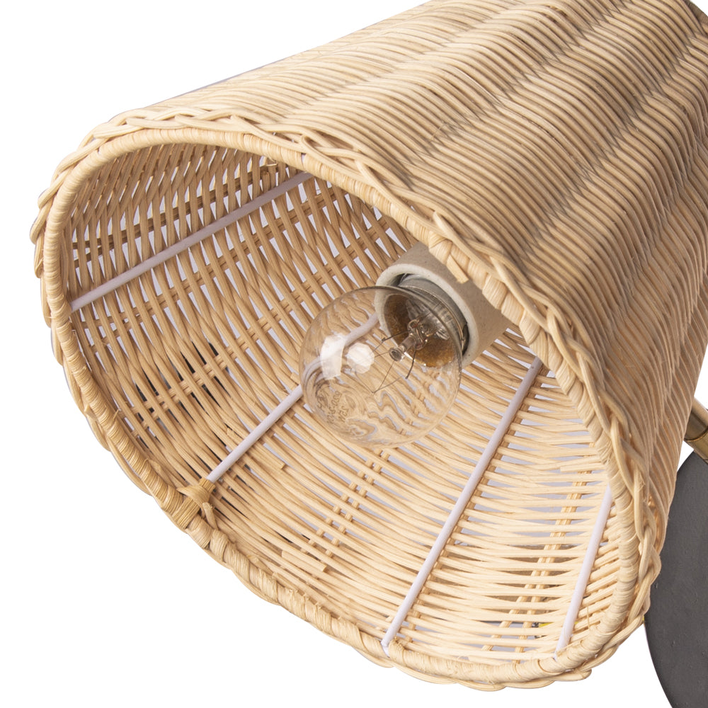 Handwoven Rattan Wall Sconce Boho Wicker Lantern Wall Light