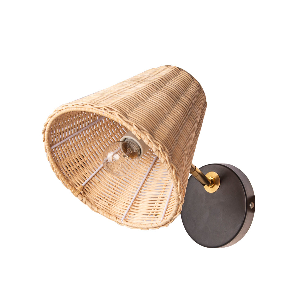 Handwoven Rattan Wall Sconce Boho Wicker Lantern Wall Light
