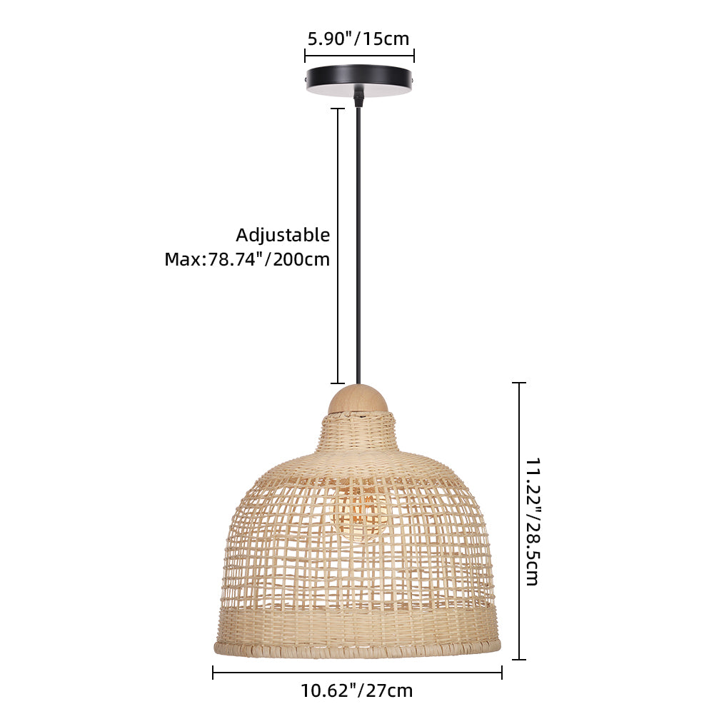 Japanese Grid Rattan Pendant Light Handwoven Dining Chandelier