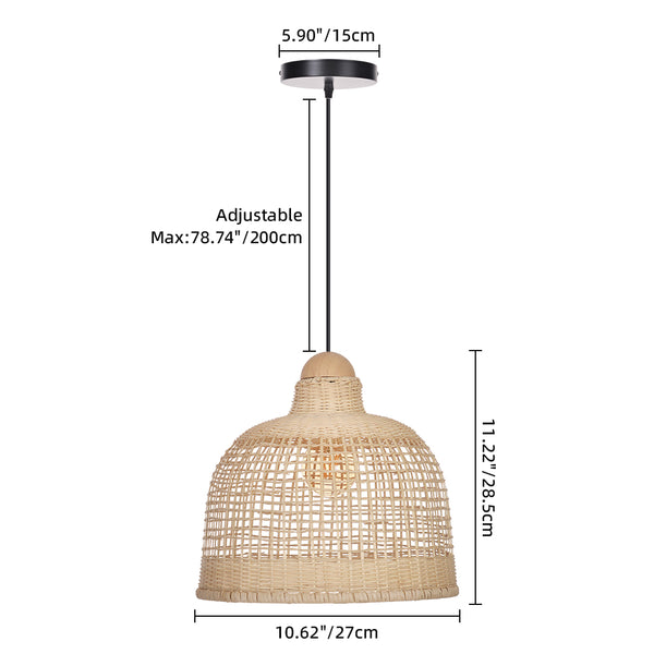 Japanese Grid Rattan Pendant Light Handwoven Dining Chandelier