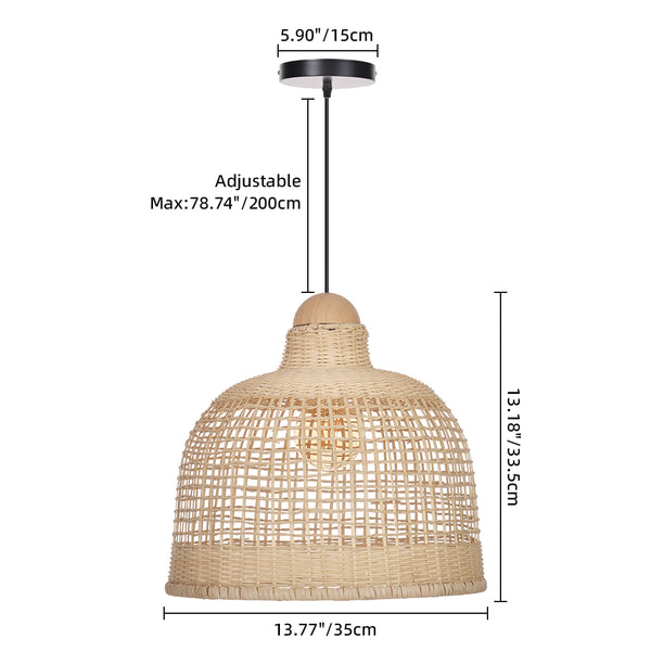 Japanese Grid Rattan Pendant Light Handwoven Dining Chandelier
