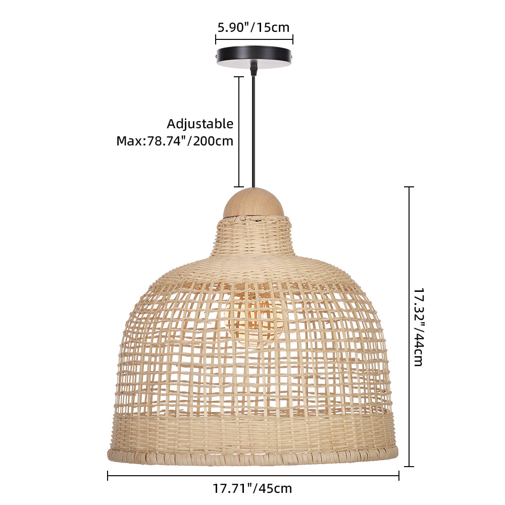 Japanese Grid Rattan Pendant Light Handwoven Dining Chandelier