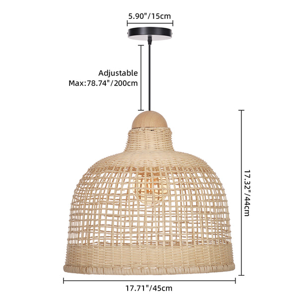 Japanese Grid Rattan Pendant Light Handwoven Dining Chandelier