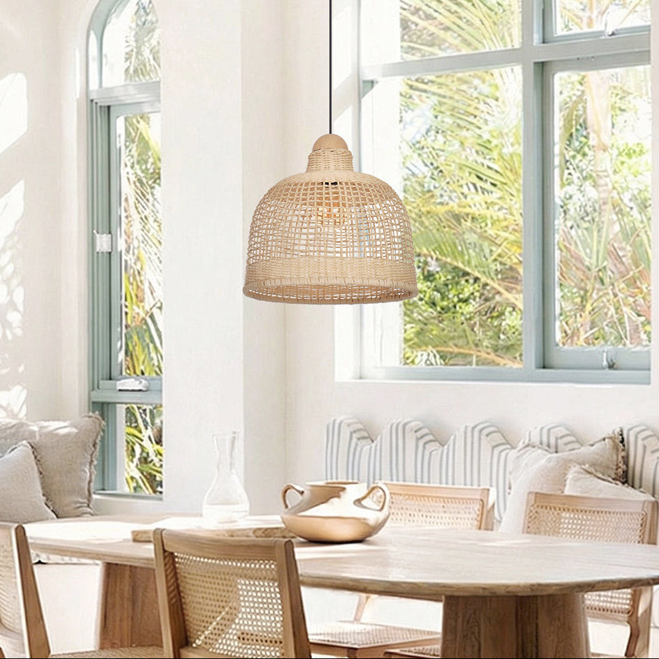 Japanese Grid Rattan Pendant Light Handwoven Dining Chandelier