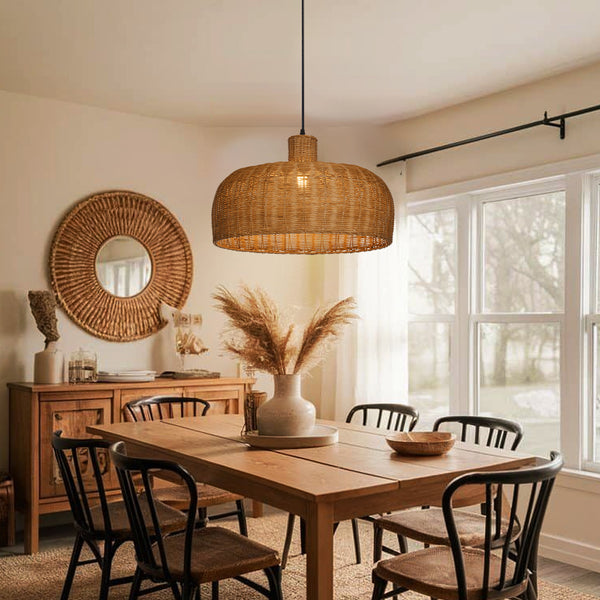 Retro Japanese Rattan Pendant Light Handwoven Restaurant Chandelier