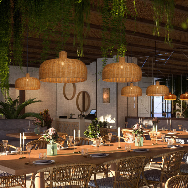 Retro Japanese Rattan Pendant Light Handwoven Restaurant Chandelier