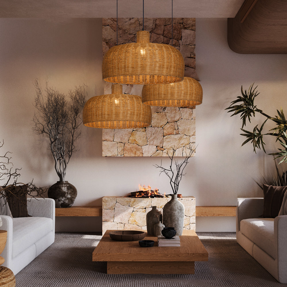 Retro Japanese Rattan Pendant Light Handwoven Restaurant Chandelier