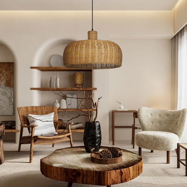 Retro Japanese Rattan Pendant Light Handwoven Restaurant Chandelier