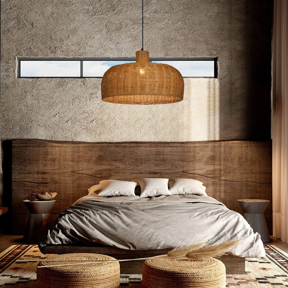 Retro Japanese Rattan Pendant Light Handwoven Restaurant Chandelier