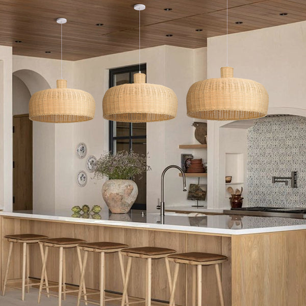 Retro Japanese Rattan Pendant Light Handwoven Restaurant Chandelier