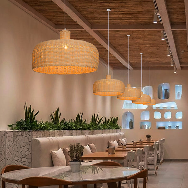 Retro Japanese Rattan Pendant Light Handwoven Restaurant Chandelier
