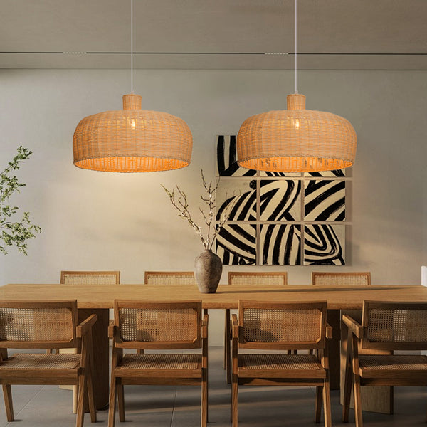 Retro Japanese Rattan Pendant Light Handwoven Restaurant Chandelier