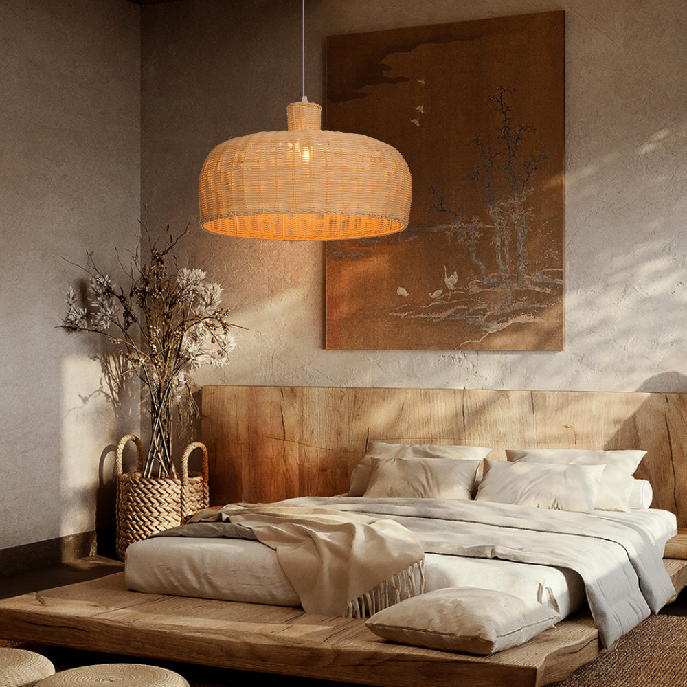 Retro Japanese Rattan Pendant Light Handwoven Restaurant Chandelier