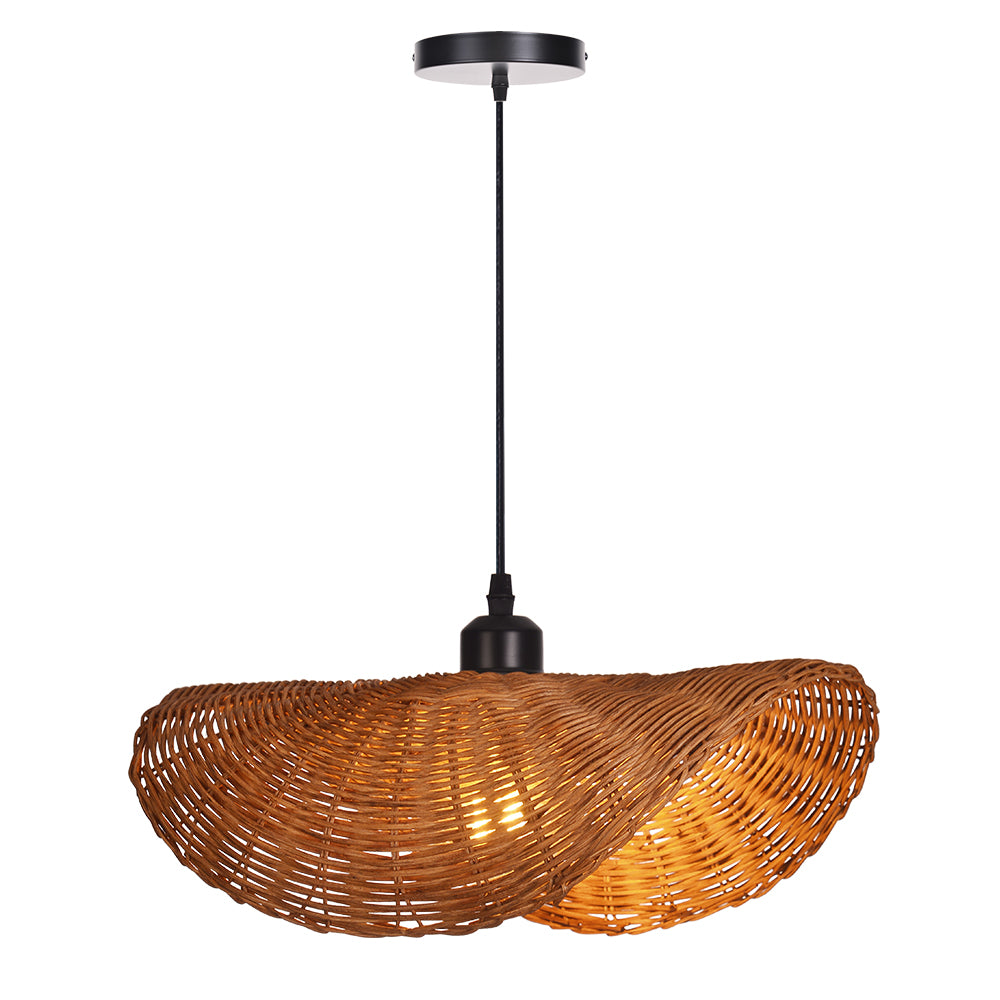 Japanese Wabi-Sabi Rattan Pendant Light Straw Hat Dining Chandelier