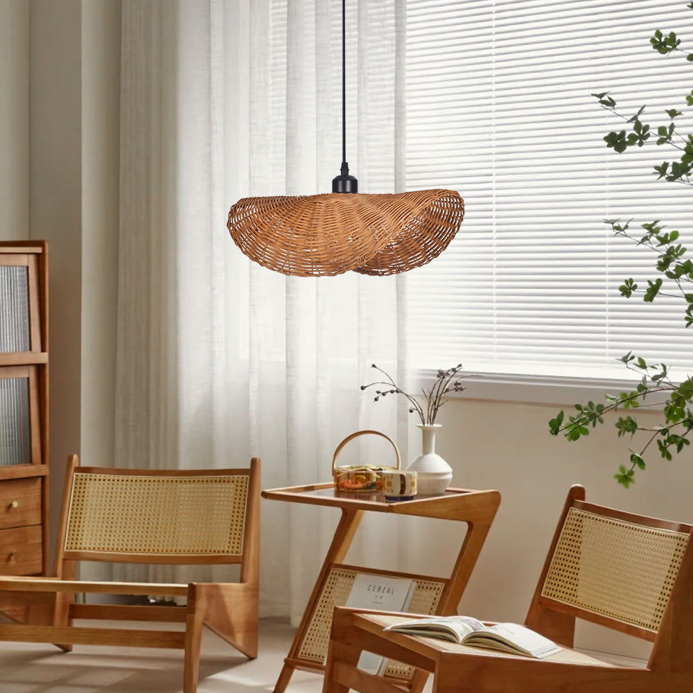 Japanese Wabi-Sabi Rattan Pendant Light Straw Hat Dining Chandelier