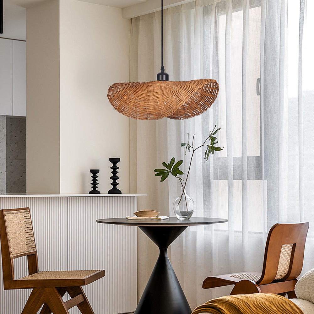 Japanese Wabi-Sabi Rattan Pendant Light Straw Hat Dining Chandelier Main image
