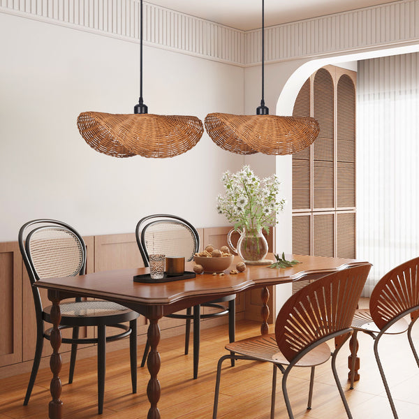 Japanese Wabi-Sabi Rattan Pendant Light Straw Hat Dining Chandelier