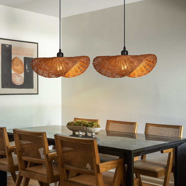 Japanese Wabi-Sabi Rattan Pendant Light Straw Hat Dining Chandelier