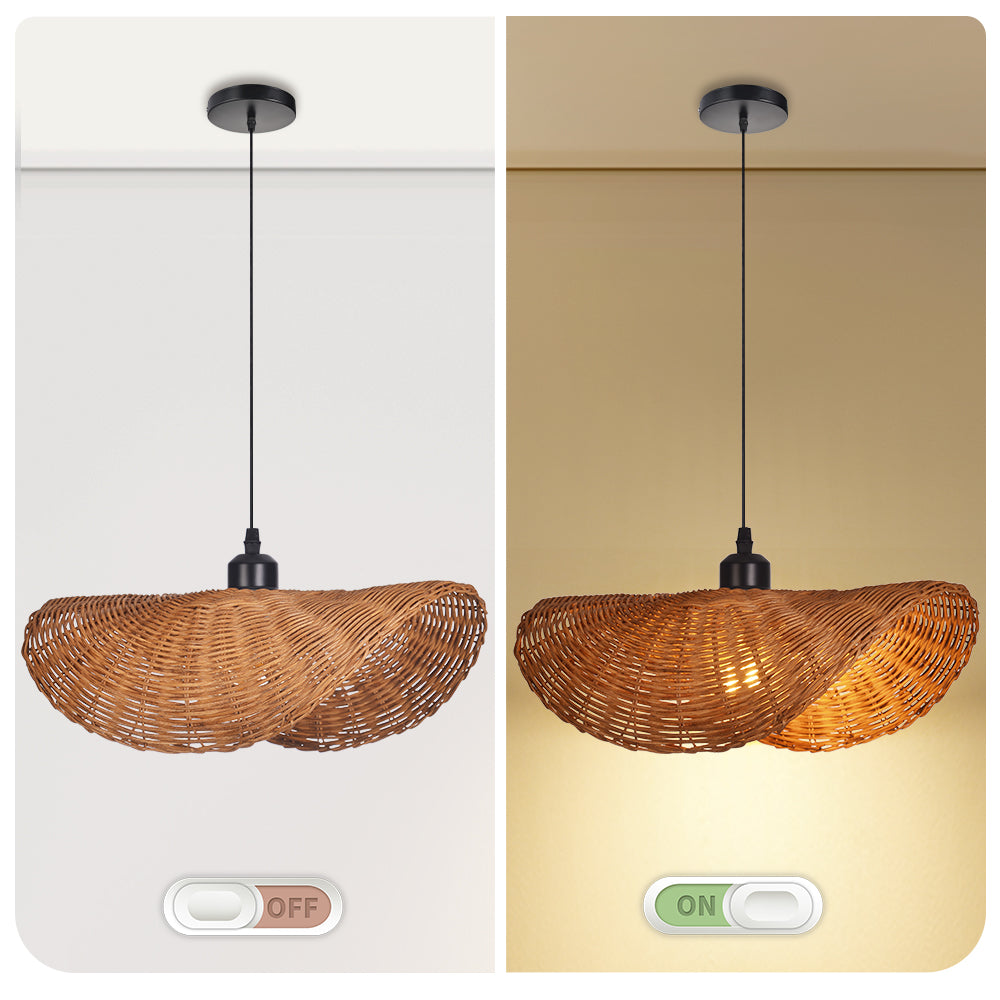 Japanese Wabi-Sabi Rattan Pendant Light Straw Hat Dining Chandelier