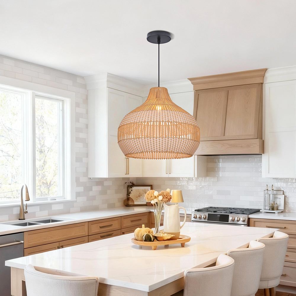White Woven Rattan Pendant Light Minimalist Coastal Ceiling Lamp Secondary image