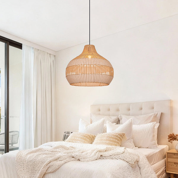 White Woven Rattan Pendant Light Minimalist Coastal Ceiling Lamp