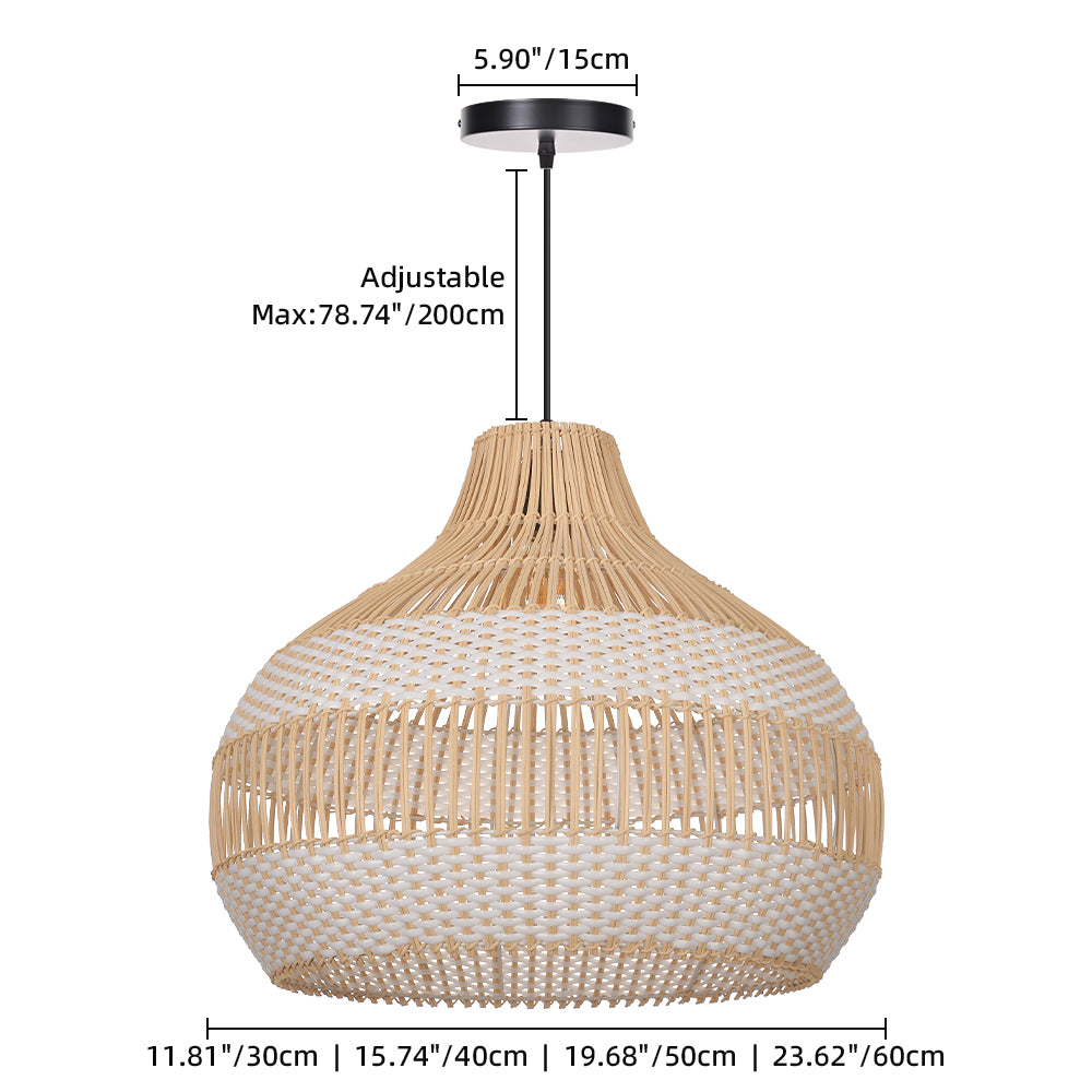 White Woven Rattan Pendant Light Minimalist Coastal Ceiling Lamp