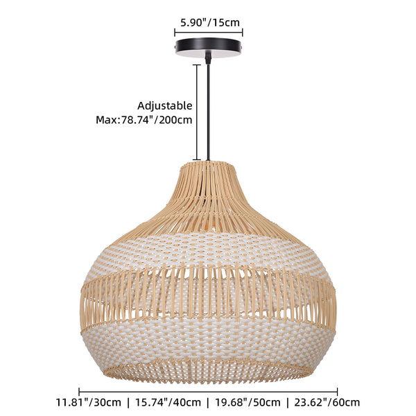 White Woven Rattan Pendant Light Minimalist Coastal Ceiling Lamp