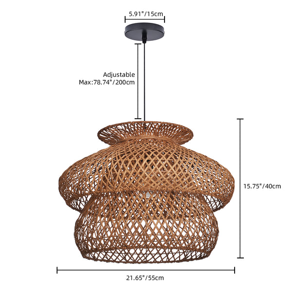 6-Light Rattan Pendant Chandelier Large Basket Dining Room Fixture