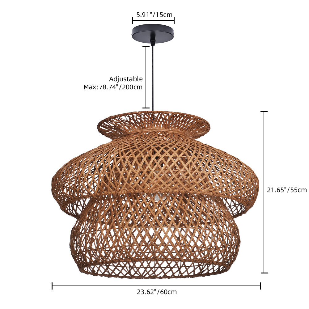 6-Light Rattan Pendant Chandelier Large Basket Dining Room Fixture
