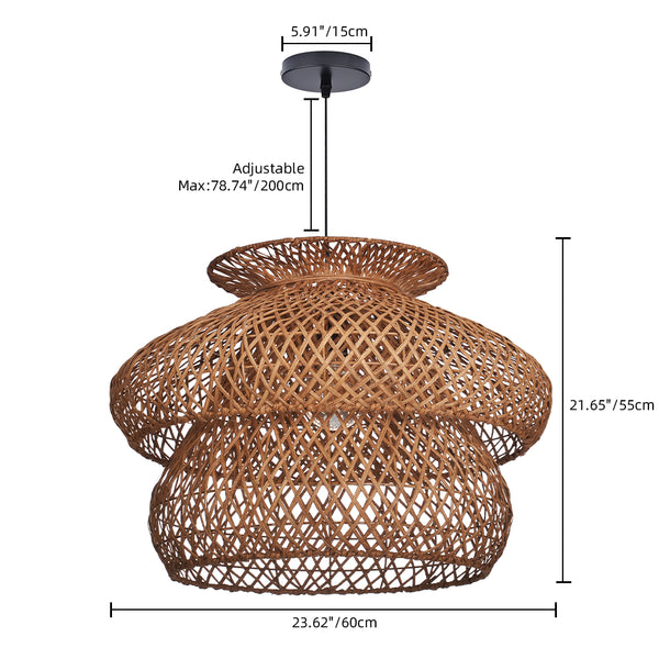 6-Light Rattan Pendant Chandelier Large Basket Dining Room Fixture