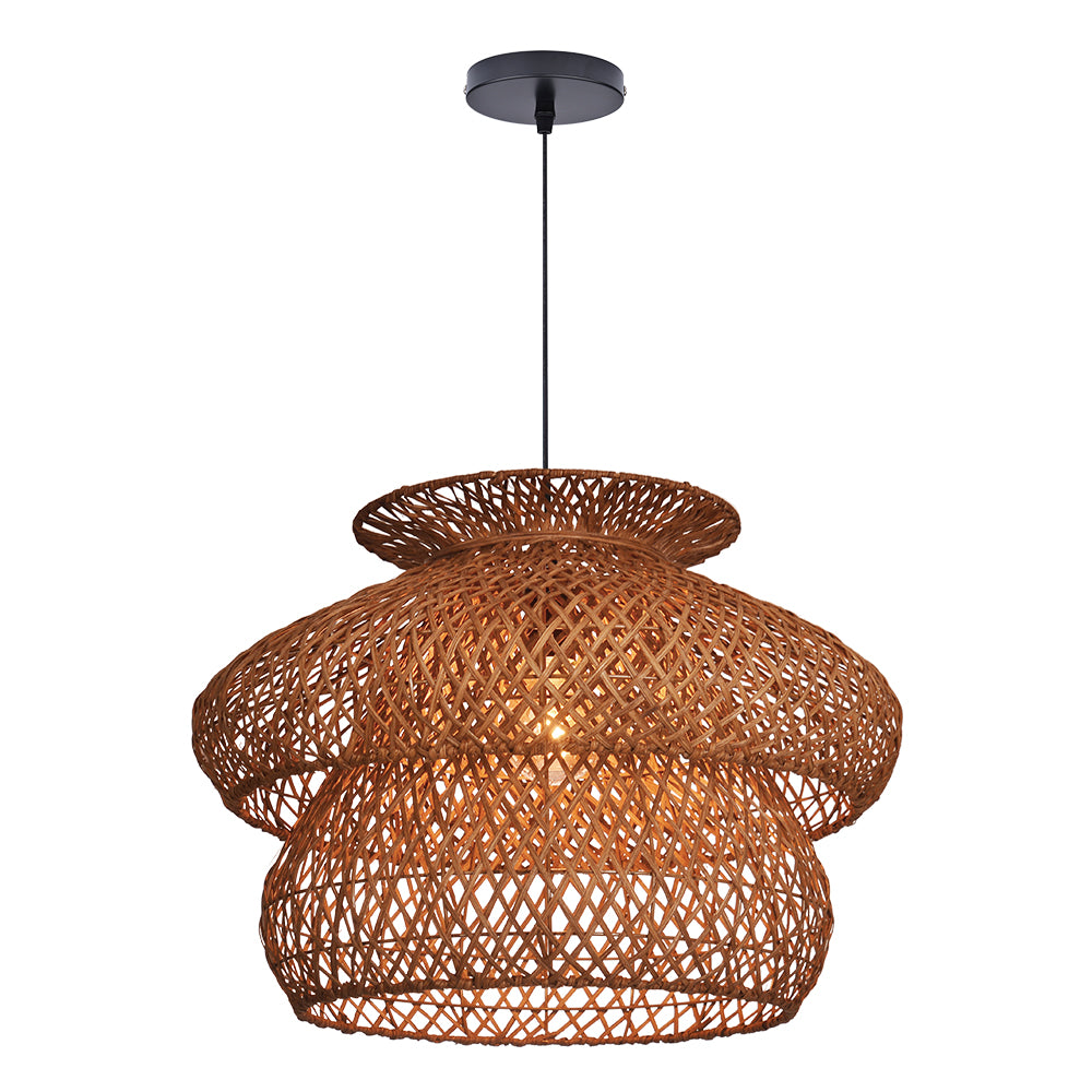 6-Light Rattan Pendant Chandelier Large Basket Dining Room Fixture