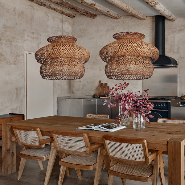 6-Light Rattan Pendant Chandelier Large Basket Dining Room Fixture